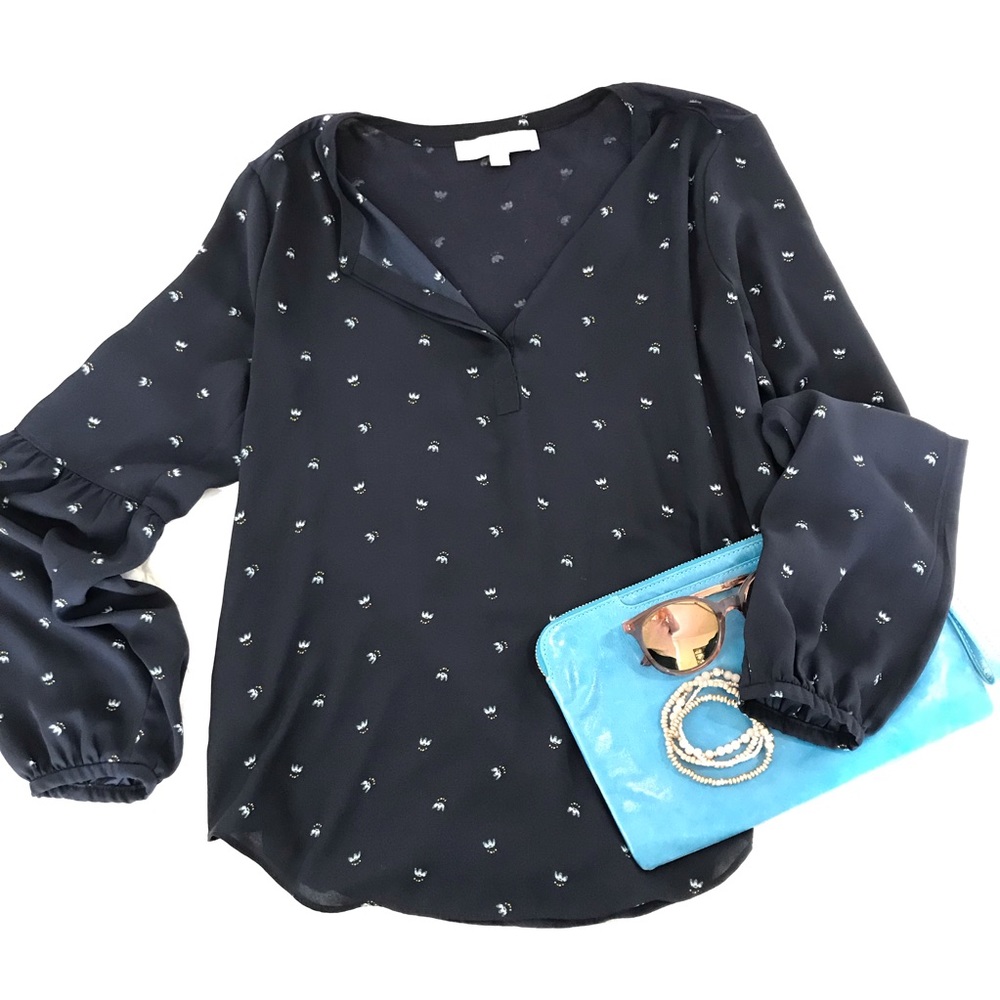 Navy floral blouse